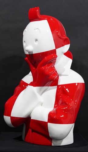 TINTIN Penseur - "L'ordre et le chaos" Fusée damier rouge et blanc sur socle "On a marché sur la lun